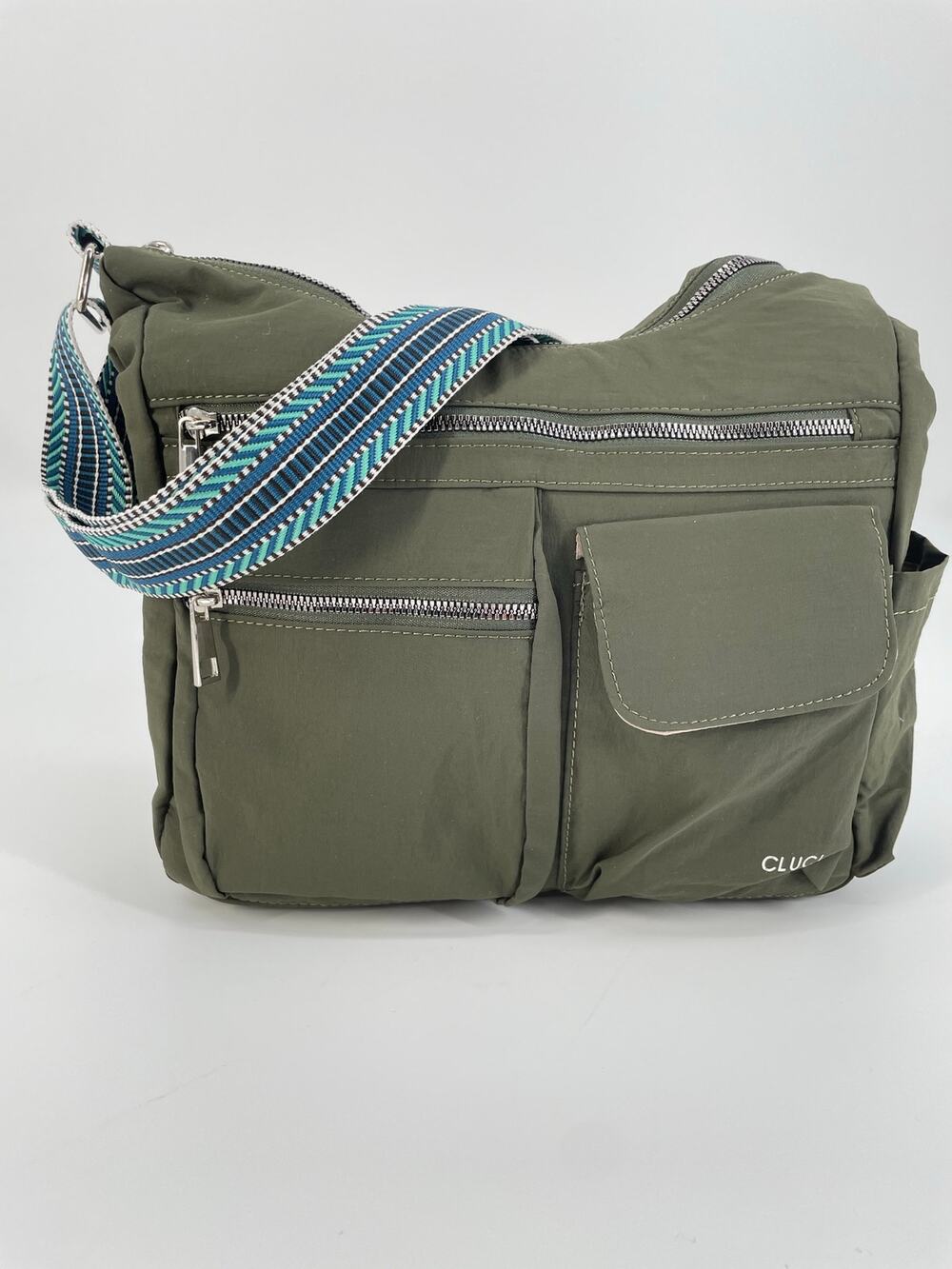 CLUCI Olive Green Nylon Crossbody Bag Multi Pocket RFID 12x12